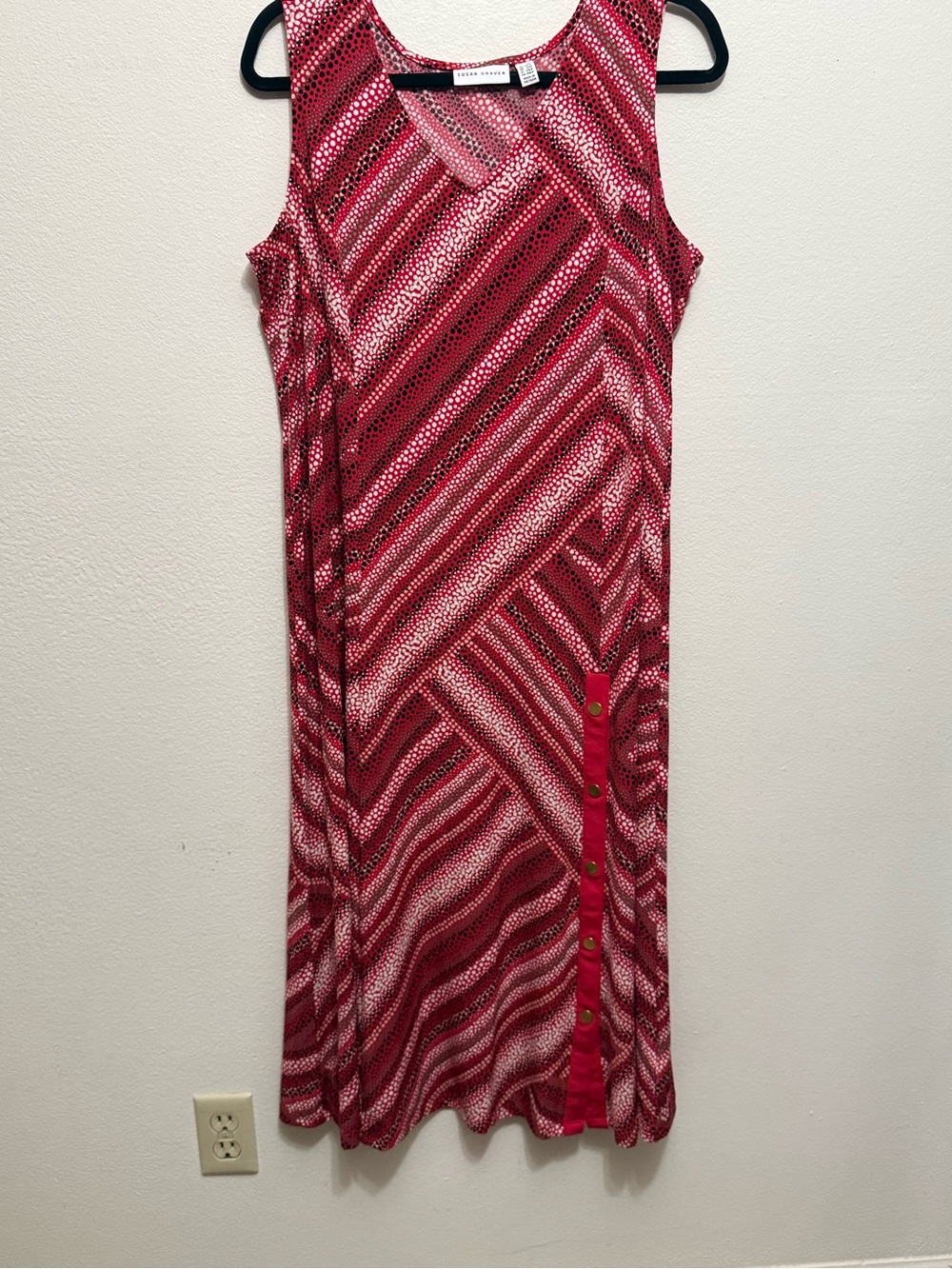 Susan Graver Sleeveless Red and White Patterned Maxi Dress